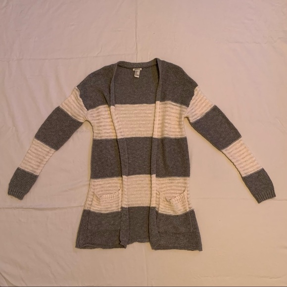 Forever 21 Sweaters - White and Gray Striped Cardigan